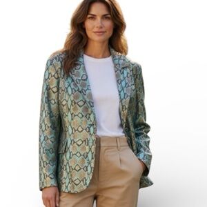 Bamboo Traders Faux Leather Jacket Turquoise Gold Metallic & Brown Snake Small